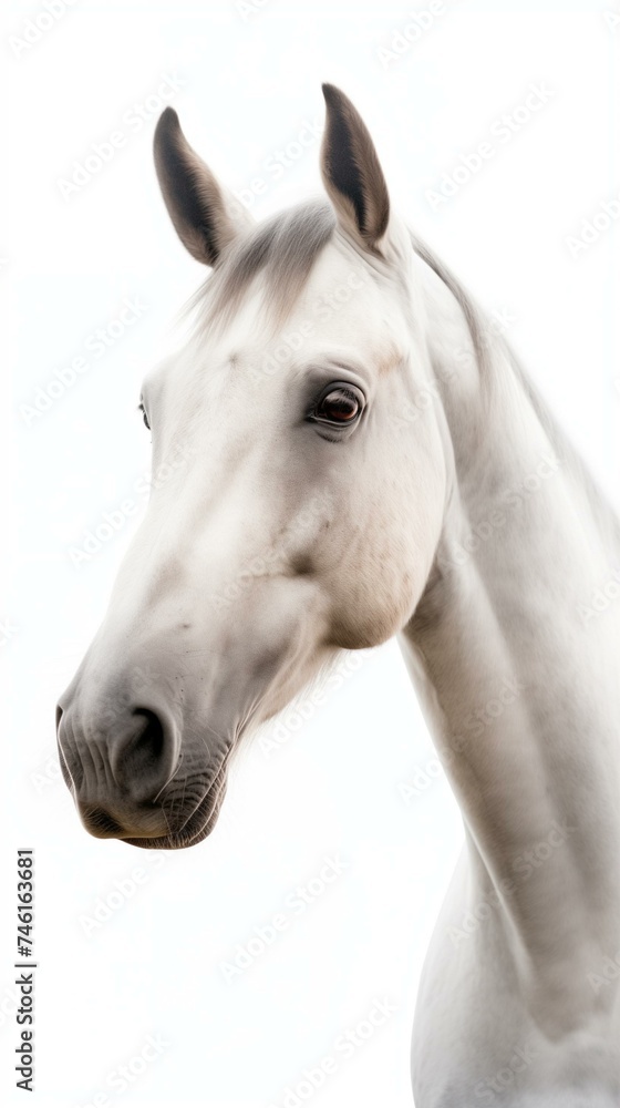 Majestic White Horse Portrait on Isolated Background for Equestrian Beauty Majestic White Horse Portrait on Isolated Background for Equestrian Beauty