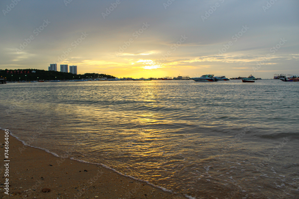 Beaches in Asia, Thailand, Pattaya, the sea at the time of sunset on the beach