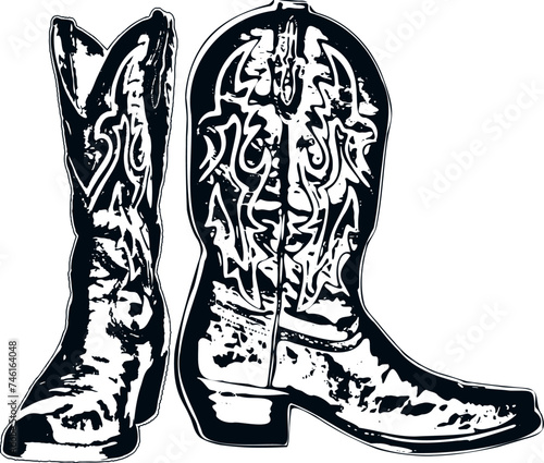 pair of cowboy boots line art