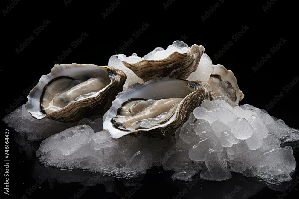 Chilled Raw oysters on ice platter. Seafood luxury delicious delicatessen plate. Generate ai Chilled Raw oysters on ice platter. Seafood luxury delicious delicatessen plate. Generate ai