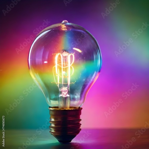 Light bulb. Rainbow lights.Dreamy. Ethereal. Beautiful image. Eye catchy. Generative AI