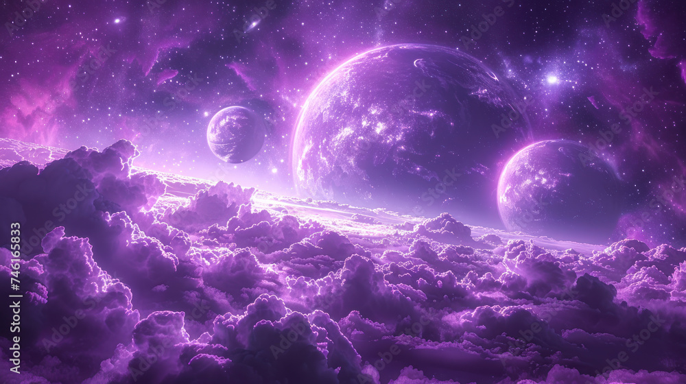 Purple Galaxy Background: A Space Background with Purple Galaxy and Planets and Stars