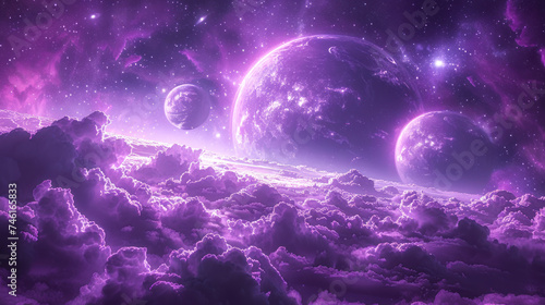 Purple Galaxy Background: A Space Background with Purple Galaxy and Planets and Stars