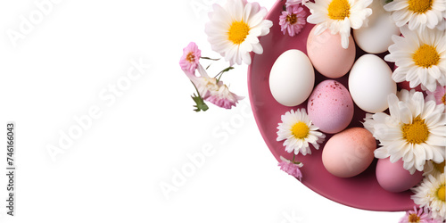 Perfect Concept Design background for Happy Easter Day sale banner with colorful eggs and flowers.