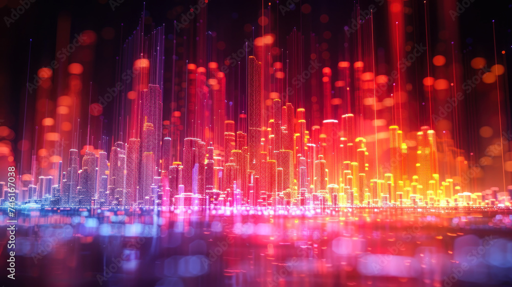 Skyscrapers from Vibrant Color Lights with Bokeh Effects Full of Futuristic: A Modern and Futuristic Image of a Cityscape at Night Skyscrapers from Vibrant Color Lights with Bokeh Effects Full of Futuristic: A Modern and Futuristic Image of a Cityscape at Night