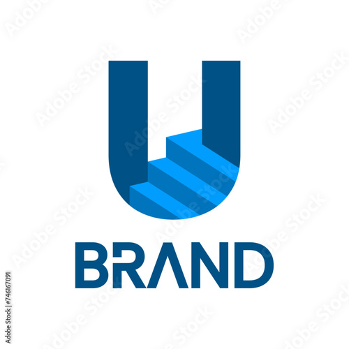 vector logo of modern letter U and stair