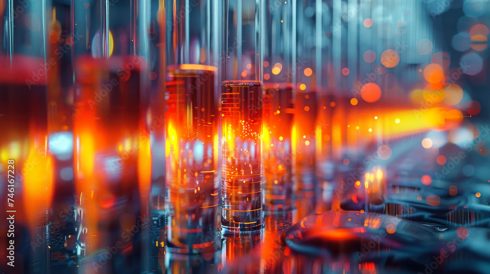 Obraz premium Bright and Colorful Fountain at Night Street Blurry Abstract Background: A Shiny and Sparkly Image of a Water Show