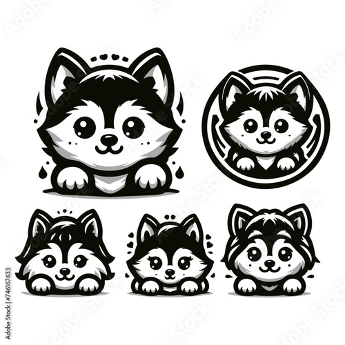 Cartoon husky dog face vector illustrations (ID: 746167633)