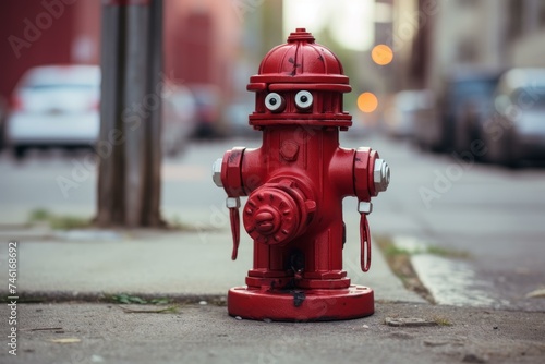 Bright Red fire hydrant. Red safety plug equipment pressure. Generate Ai