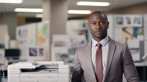 Businessman standing next to a photocopier