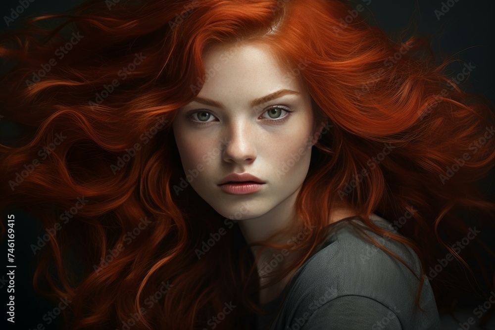 Radiant Red hair woman portrait. White fairy. Generate ai Radiant Red hair woman portrait. White fairy. Generate ai