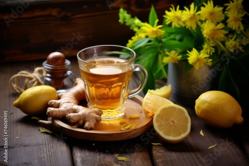 Tea with lemon, honey and ginger for immunity