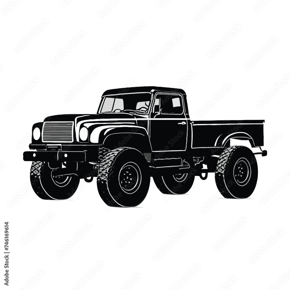 Black monstur truck on white background illustration 