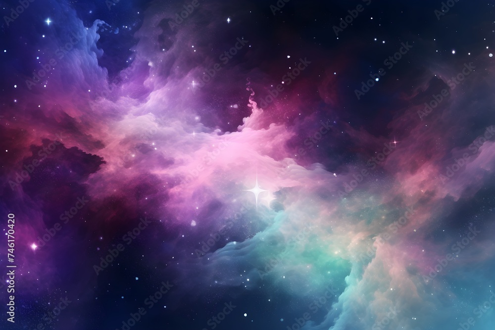 Nebula Galaxy Background With Purple Blue Outer Space Cosmos Clouds And Beautiful Universe Night
