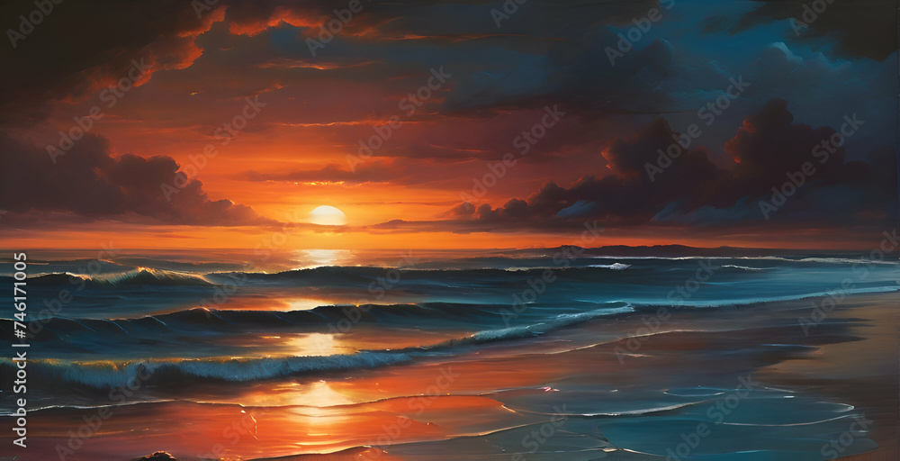 Deep beautiful sunset at the sea