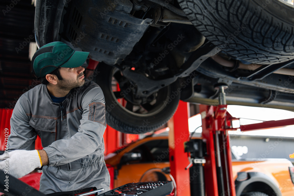 custom made wallpaper toronto digitalProfessional automobile maintenance checking car damage broken part condition with clipboard. Diagnostic and repairing vehicles at garage automotive.