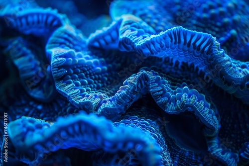 Fototapeta Naklejka Na Ścianę i Meble -  Stunning close-up of vibrant blue coral textures underwater, highlighting the beauty and complexity of marine life.

