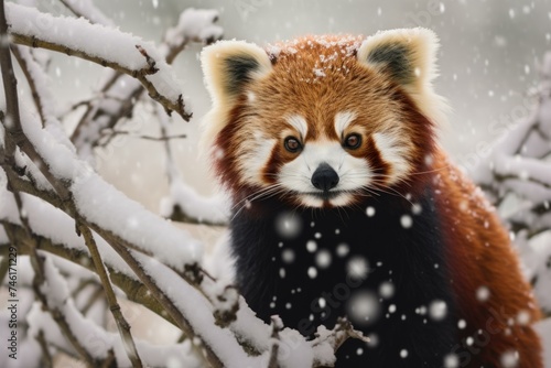 Fluffy Red panda winter skin. Asian bear. Generate Ai photo