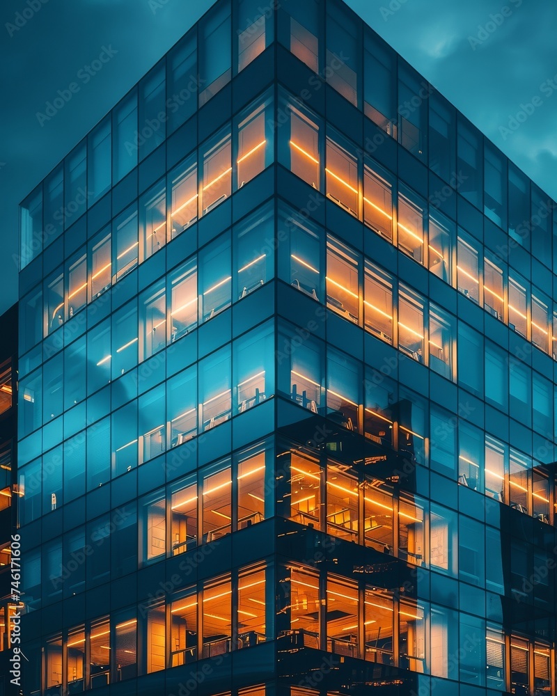 A sleek and modern office building with shiny glass walls - obrazy, fototapety, plakaty 