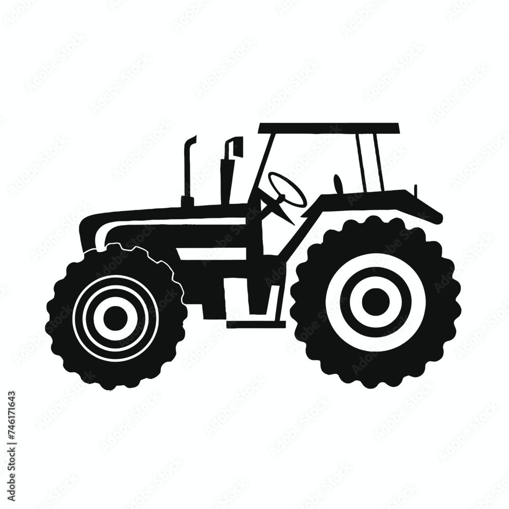 Obraz premium Black tractor on white background silhouette vector