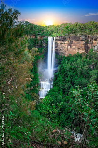 Beautiful flowing River in Fitzroy water Falls in Bowral NSW Australia beautiful colourful cloudy skies lovely waterfalls