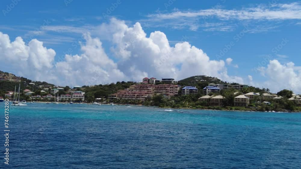 The view of the waterfront resorts and hotels near St John, US Virgin Islands The view of the waterfront resorts and hotels near St John, US Virgin Islands