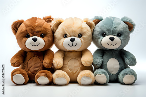 Teddy Trio: Adorable Plush Friends.  Three cute, cuddly teddy bears in a row, a heartwarming gift for children or decoration for a nursery. © Yuliia