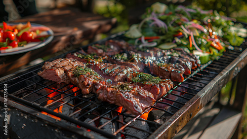 Grill and Chill: Cooking Meat and Vegetables on a Backyard Barbecue