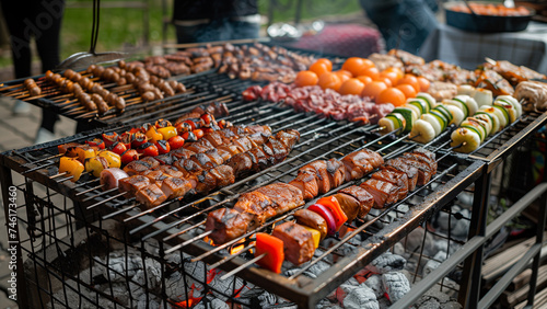 Grill and Chill: Cooking Meat and Vegetables on a Backyard Barbecue