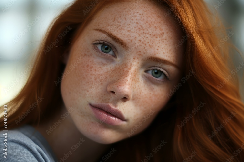 Charming Girl freckles. Female hair smile. Generate Ai Charming Girl freckles. Female hair smile. Generate Ai