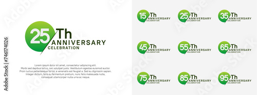 anniversary logo style vector sets. green circle and white number for celebration