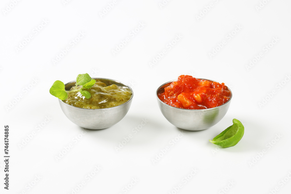 Basil pesto and tomato salsa Basil pesto and tomato salsa
