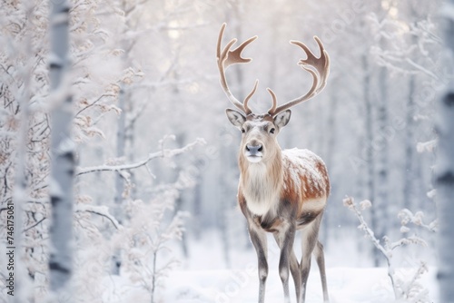 Frosty Reindeer snow flakes winter. Nature season. Generate Ai