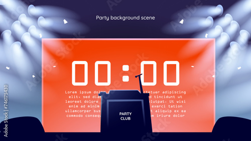 illustration of a scene at a concert with spotlights and screens