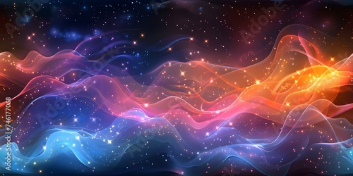 Vibrant and abstract wave pattern background with glowing lines and stars seamless background. Concept Abstract Art, Vibrant Colors, Wave Pattern, Glowing Lines, Seamless Background