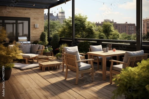 Spacious Residential terrace. Outside garden modern. Generate Ai