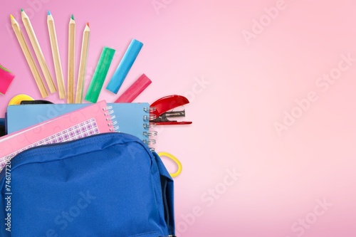 School backpack with set of stationery supplies