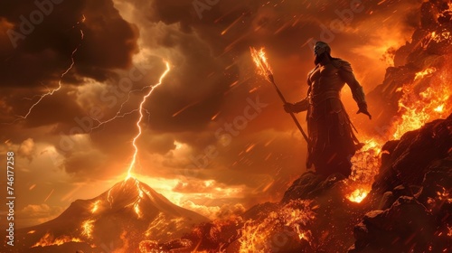 Vulcan creating thunderbolts for Zeus amidst a fiery volcano