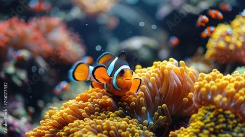 beautiful anemone fish on the coral photo