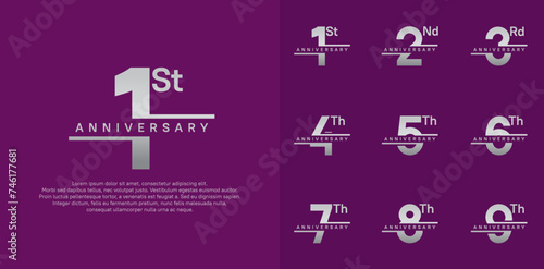 anniversary vector set design with silver color for celebration day