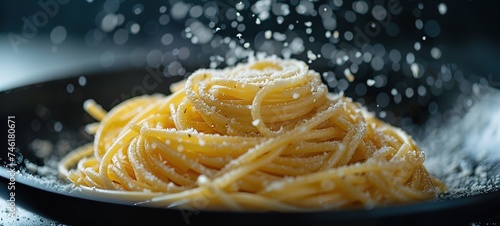 Tasty appetizing classic italian spaghetti pasta with tomato sauce  cheese parmesan and basil