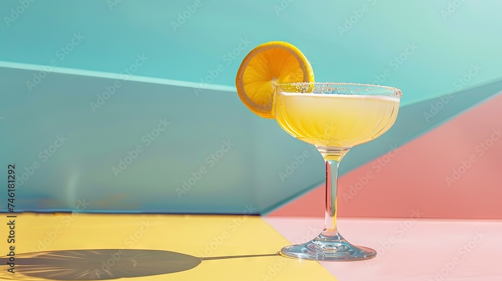 Margarita with tequila and mixer in cocktail glass with copy space - obrazy, fototapety, plakaty 