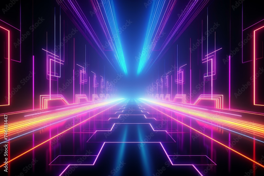 Vibrant Retrowave neon tube. Color night. Generate Ai Vibrant Retrowave neon tube. Color night. Generate Ai