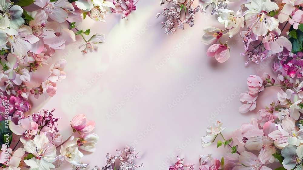 Floral border with solid background for greeting card