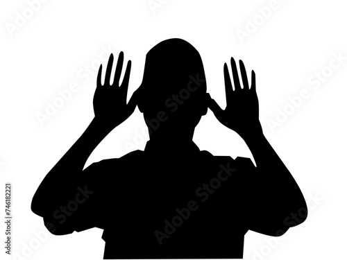 Silhouette of Moslem Pray, standing position. Vector Illustration isolated