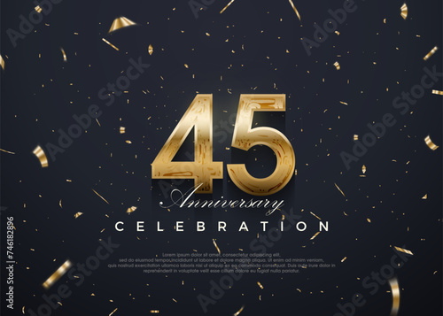 45th anniversary celebration, vector 3d design with luxury and shiny gold. Premium vector background for greeting and celebration.