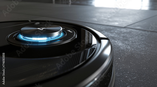 A closeup of the robot vacuums sensor technology which allows it to navigate and avoid obstacles while cleaning.