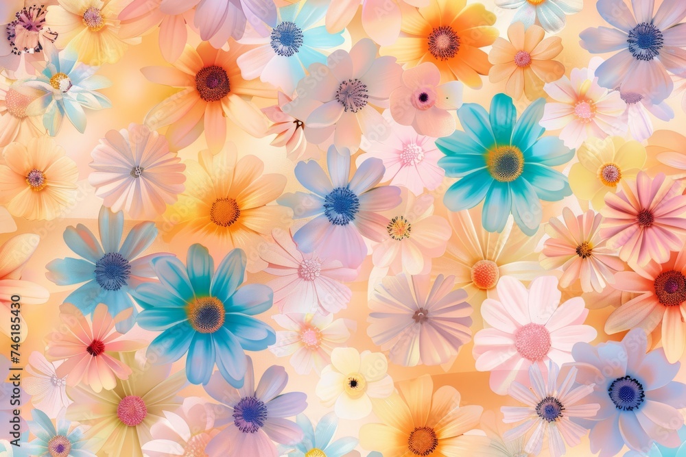 パターンに配置されたパステルカラーの花の背景 パターンに配置されたパステルカラーの花の背景