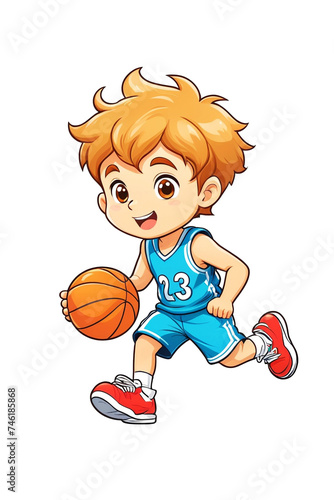 Cute little boy playing basketball