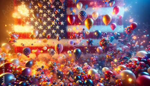 Dazzling Display of Patriotism with Balloons and American Flag